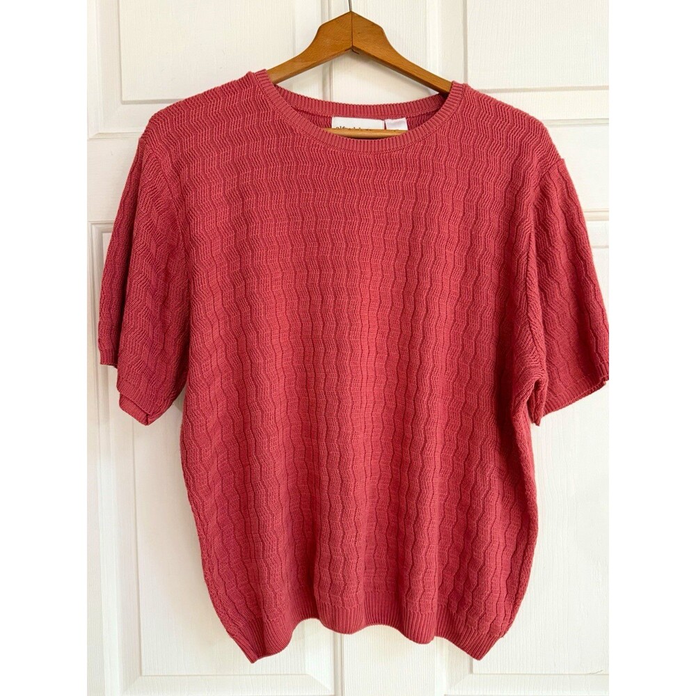 Alfred Dunner Rose Acrylic Textured Knit Crew Neck Short Sleeve Pullover XL